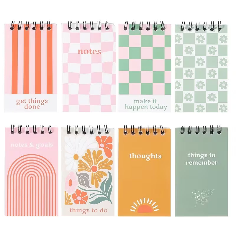 8-Piece Spring Theme Mini Spiral Notepad Set – Mixed Design Party Pack