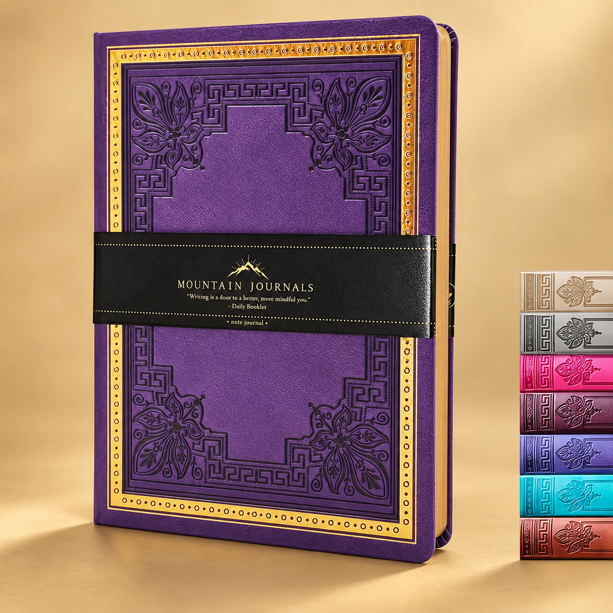 Vintage Purple Embossed Journal – 256-Page Classic Writing Notebook with Gold Detailing