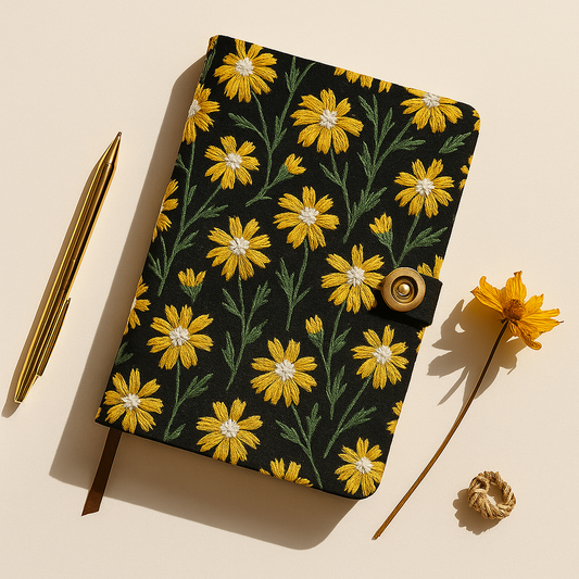 Daisy Blank Pages Notebook Journal – A5 Embroidered Hardcover for Journaling & Notes