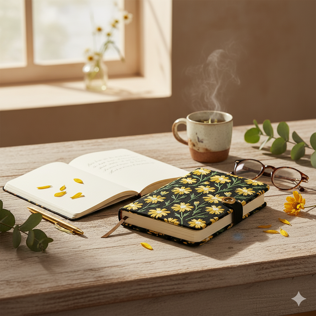 Daisy Notebook Journal – A5 Embroidered Hardcover for Journaling & Notes
