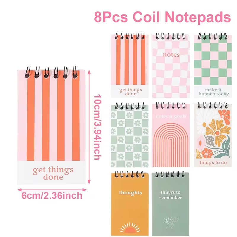 8-Piece Spring Theme Mini Spiral Notepad Set – Mixed Design Party Pack