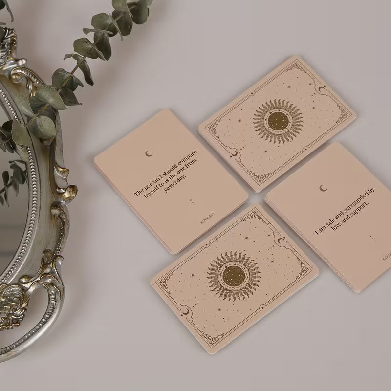Positive Affirmation Cards for Women (54 Cards) + Wooden Display Stand