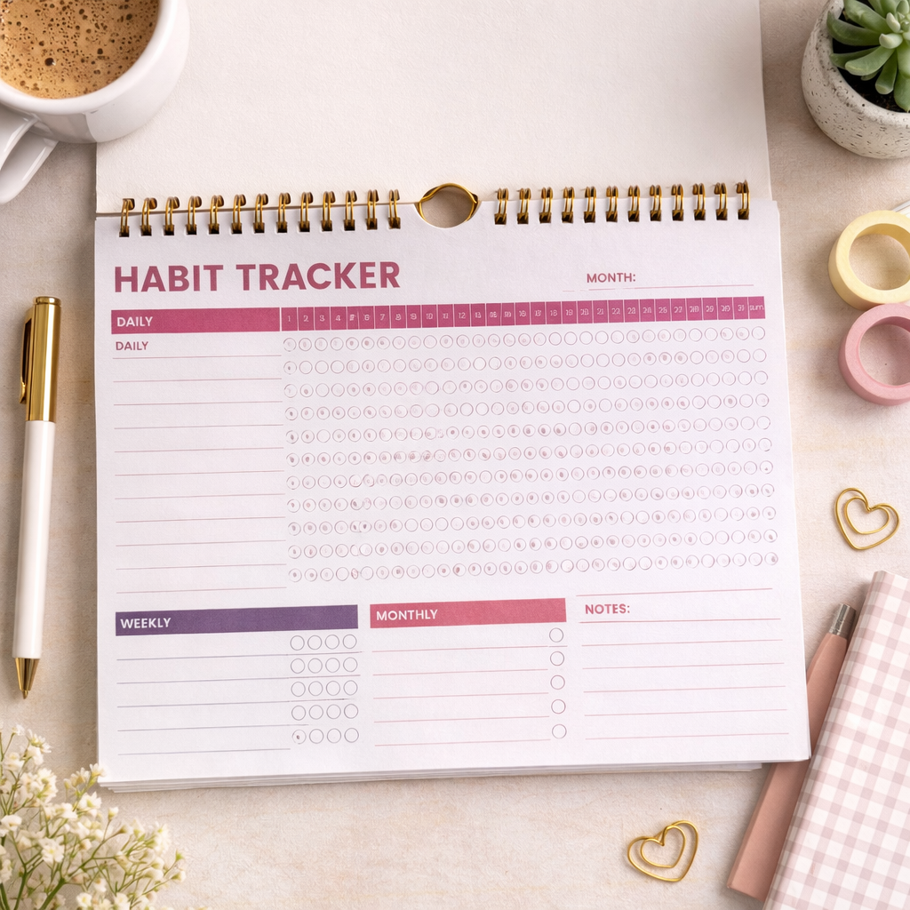 A4 Habit Tracker Planner – Undated Daily, Weekly & Monthly Goal Organizer