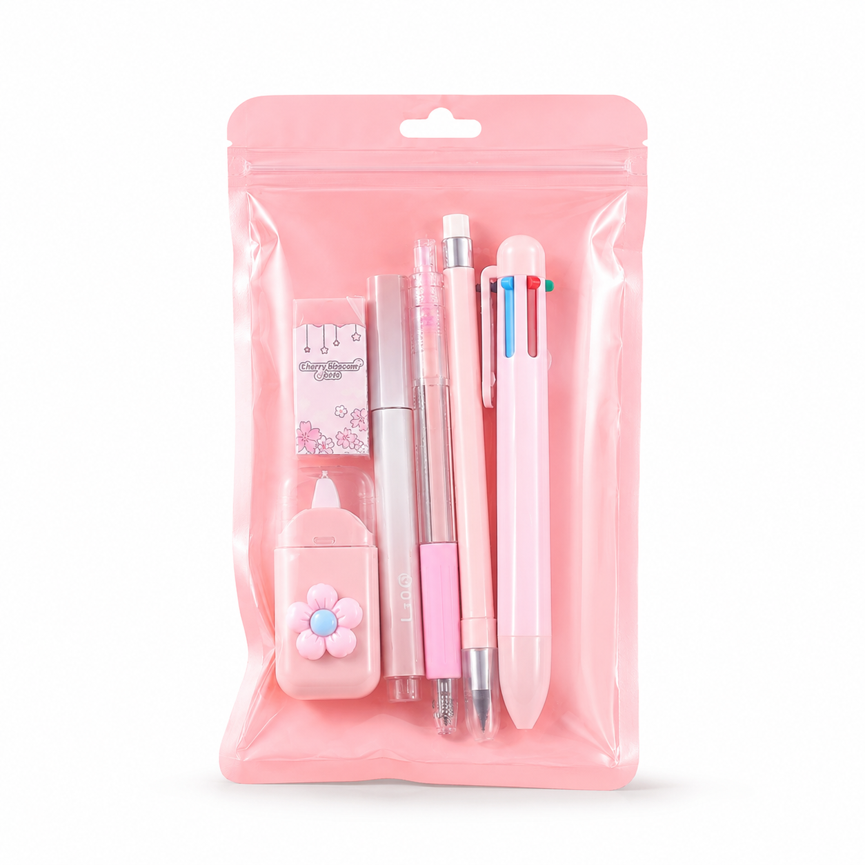 Cute Pink Stationery Set with Pouch – 6-Piece School Supplies Kit