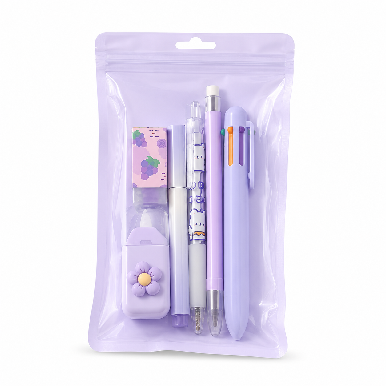 Cute Purple Stationery Set with Pouch – 6-Piece School Supplies Kit