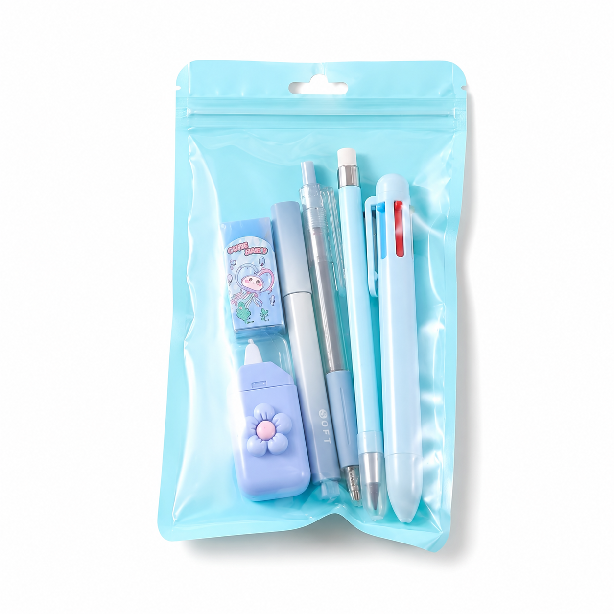 Cute Blue Stationery Set with Pouch – 6-Piece School Supplies Kit
