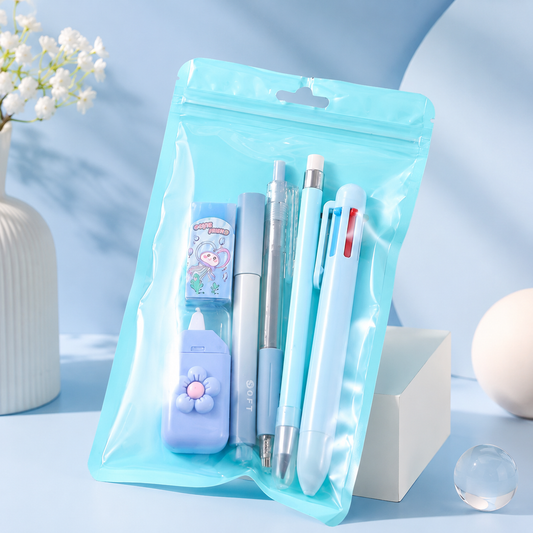 Cute Blue Stationery Set with Pouch – 6-Piece School Supplies Kit