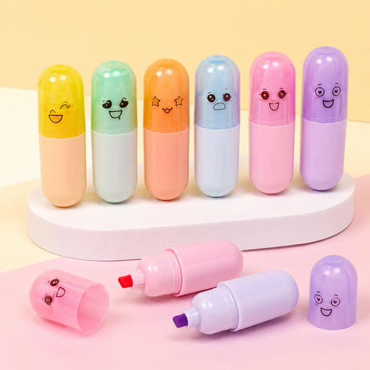 6-Color Capsule Highlighter Set – Cute Mini Pill-Shaped Markers