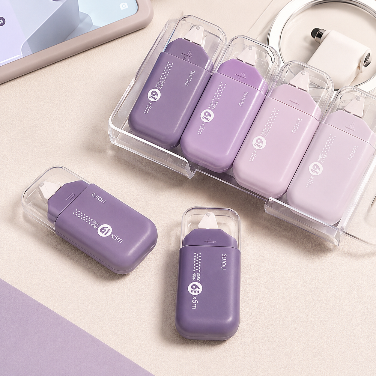 6-Piece Purple Gradient Dot Roller Glue Set – Double-Sided Adhesive Tape