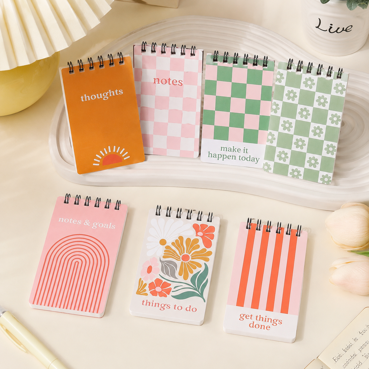 8-Piece Spring Theme Mini Spiral Notepad Set – Mixed Design Party Pack