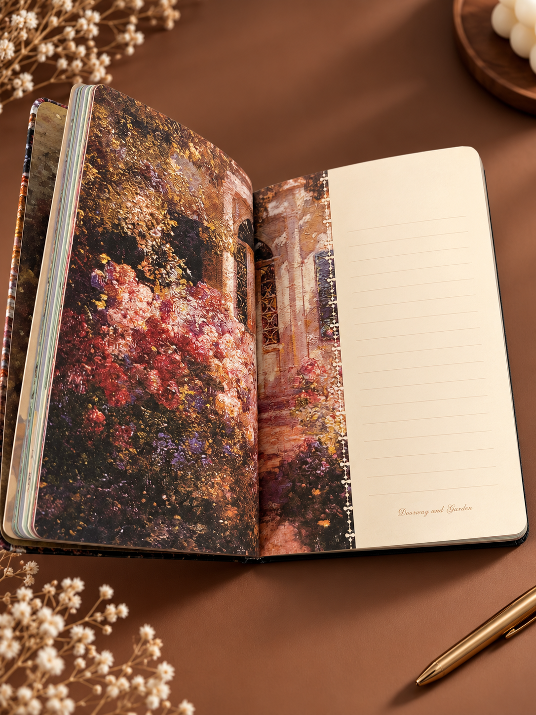 Vintage Courtyard Art Journal – A5 Illustrated Lined Notebook