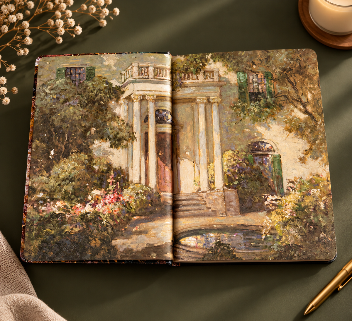Vintage Courtyard Art Journal – A5 Illustrated Lined Notebook