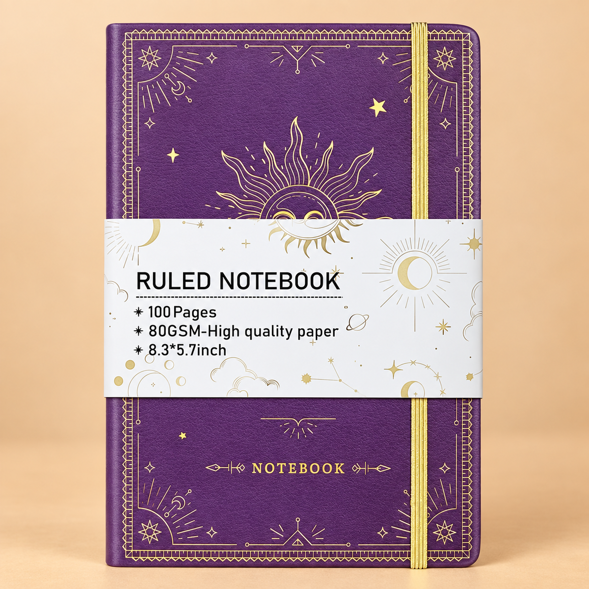 Celestial Sun & Moon Journal – Purple Hardcover Ruled Notebook