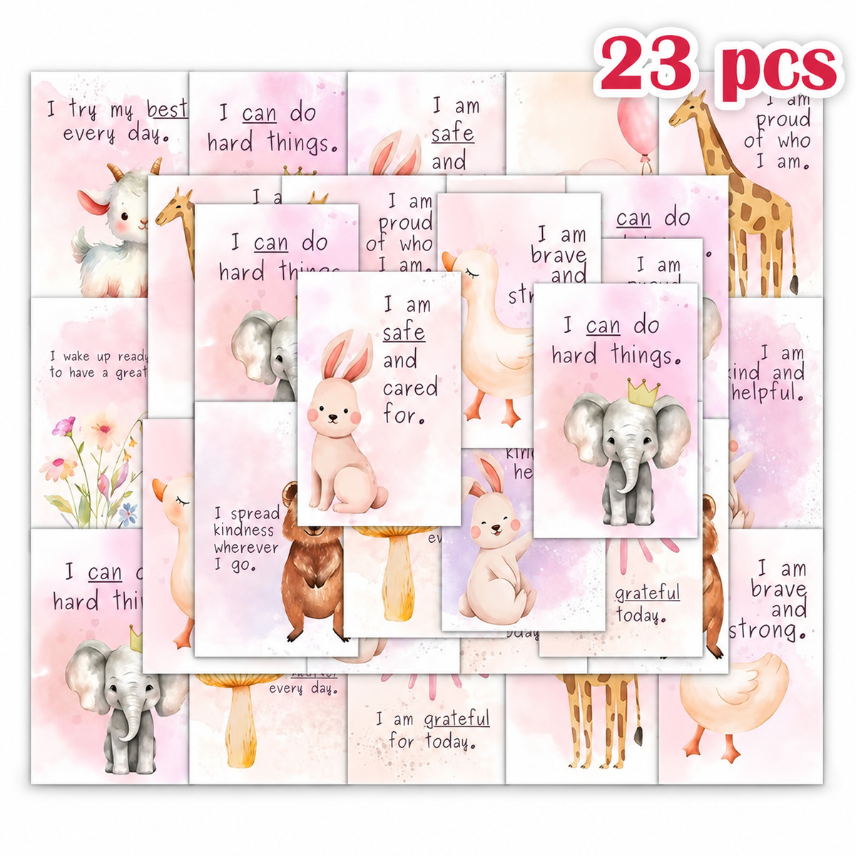 Positive Affirmation Cards for Kids – 23 Watercolour Animal Mindfulness Cards