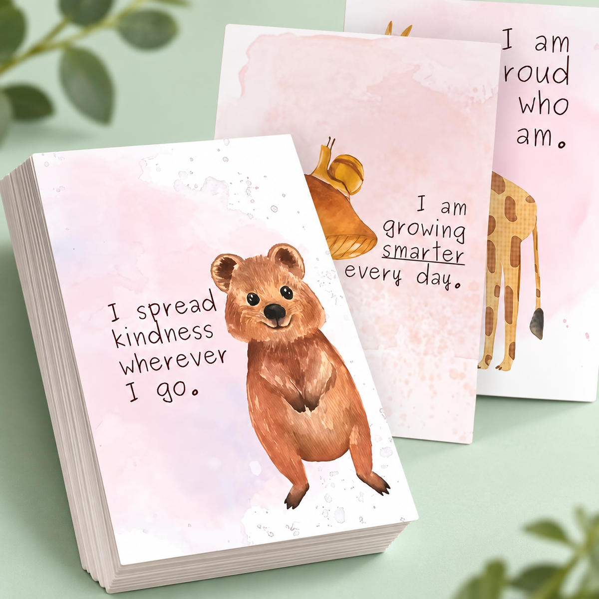 Positive Affirmation Cards for Kids – 23 Watercolour Animal Mindfulness Cards