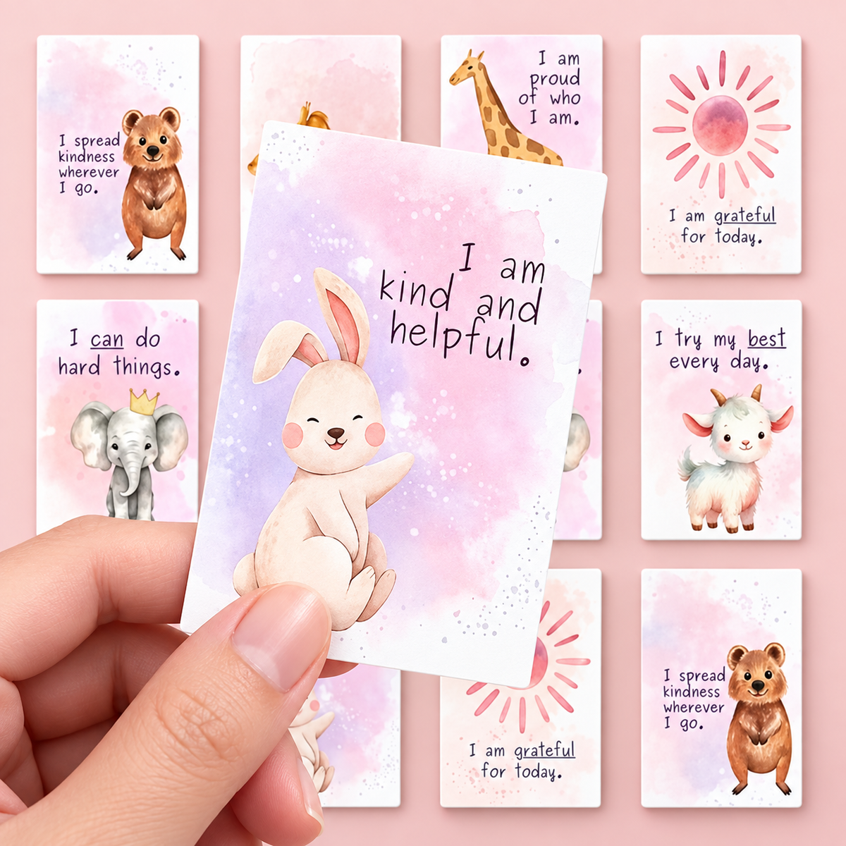 Positive Affirmation Cards for Kids – 23 Watercolour Animal Mindfulness Cards