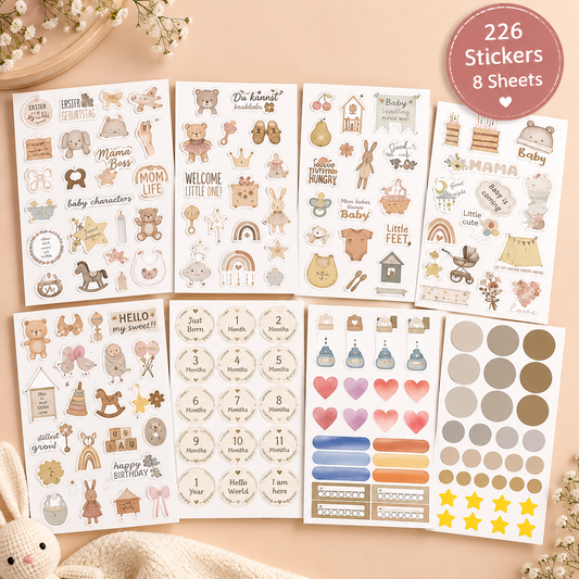 Baby Milestone & Pregnancy Journal Stickers – 8 Sheets | Vintage Pastel Scrapbooking Stickers