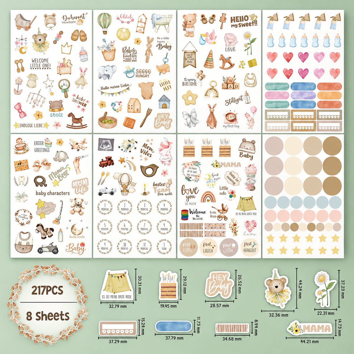 Baby Milestone & Pregnancy Journal Stickers – 8 Sheets | Vintage Pastel Scrapbooking Stickers