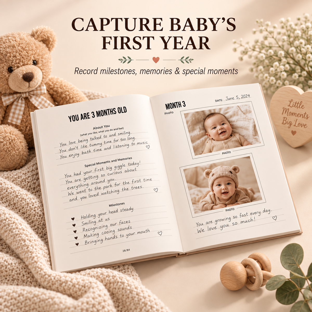 My Baby's First Year Memory Book – A4 Baby Milestone & Keepsake Journal