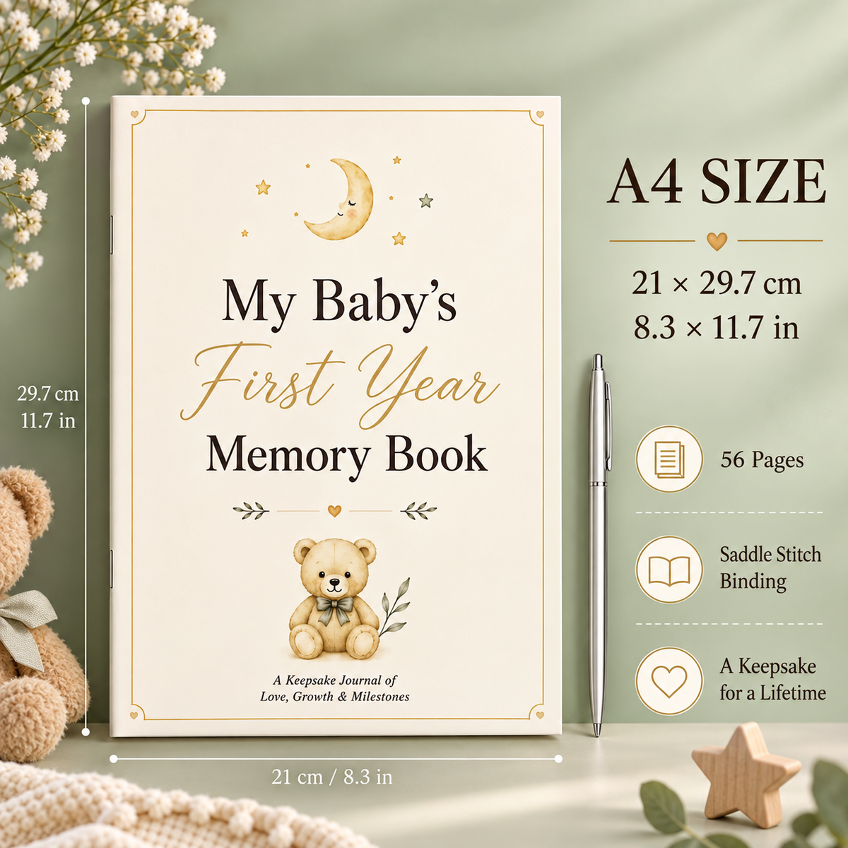 My Baby's First Year Memory Book – A4 Baby Milestone & Keepsake Journal