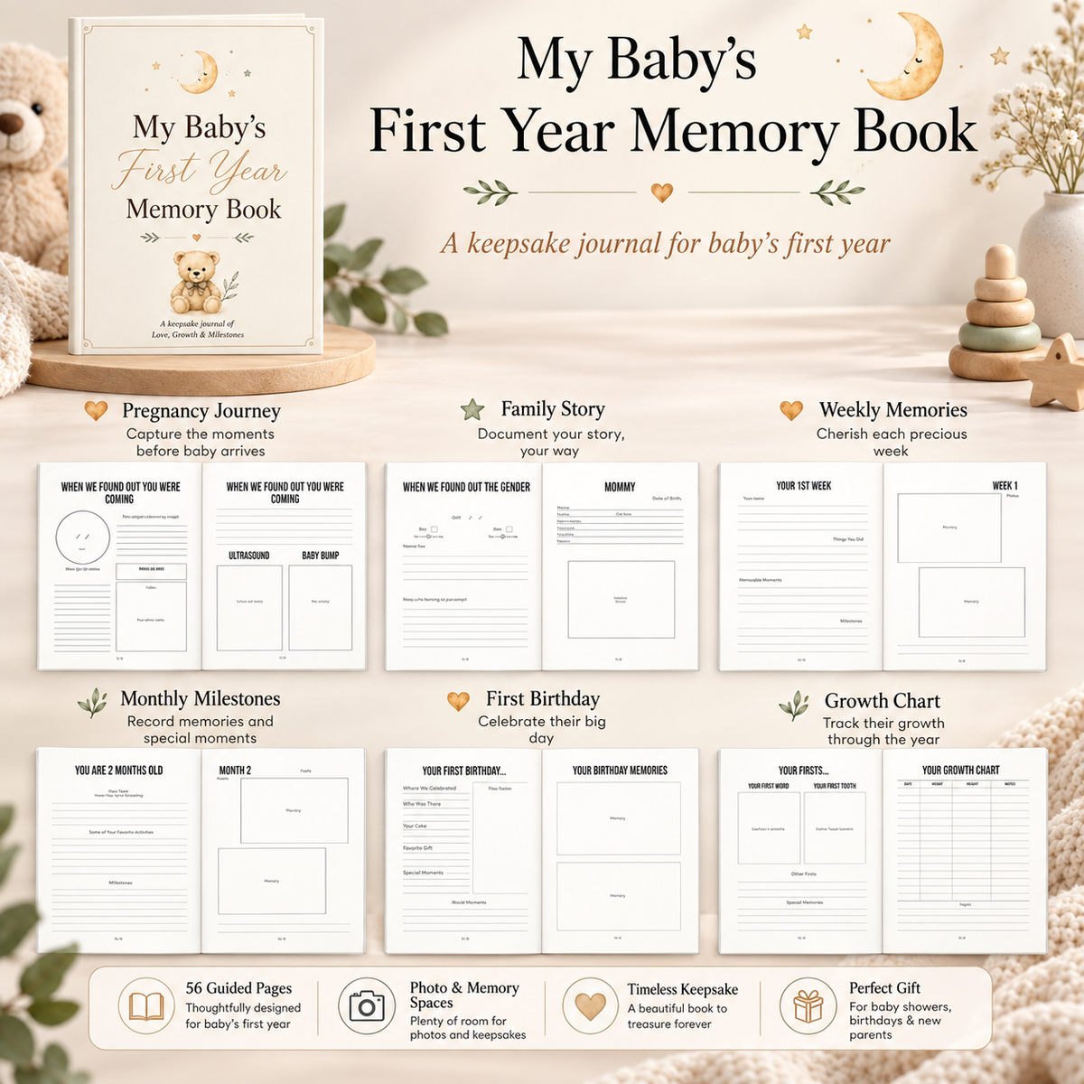 My Baby's First Year Memory Book – A4 Baby Milestone & Keepsake Journal