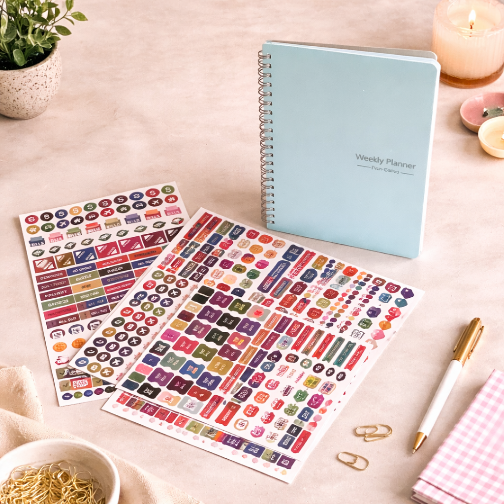 Undated Weekly Planner A5 (Habit Tracker + Stickers + Spiral Binding)