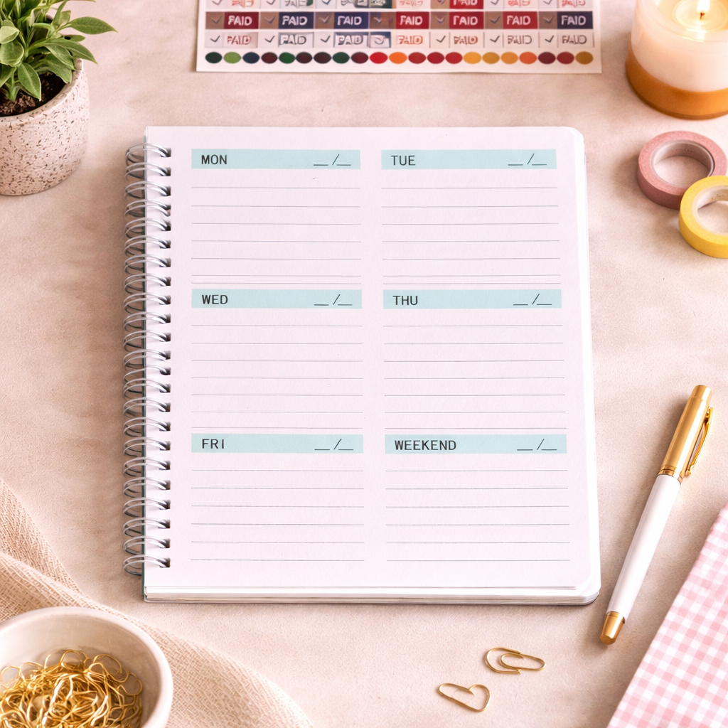 Undated Weekly Planner A5 (Habit Tracker + Stickers + Spiral Binding)