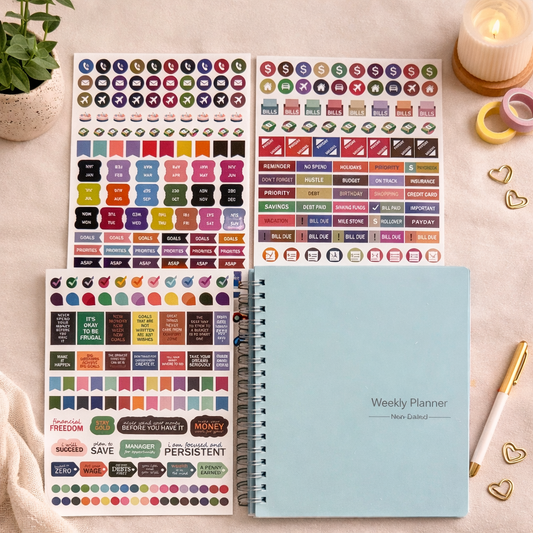 Undated Weekly Planner A5 (Habit Tracker + Stickers + Spiral Binding)