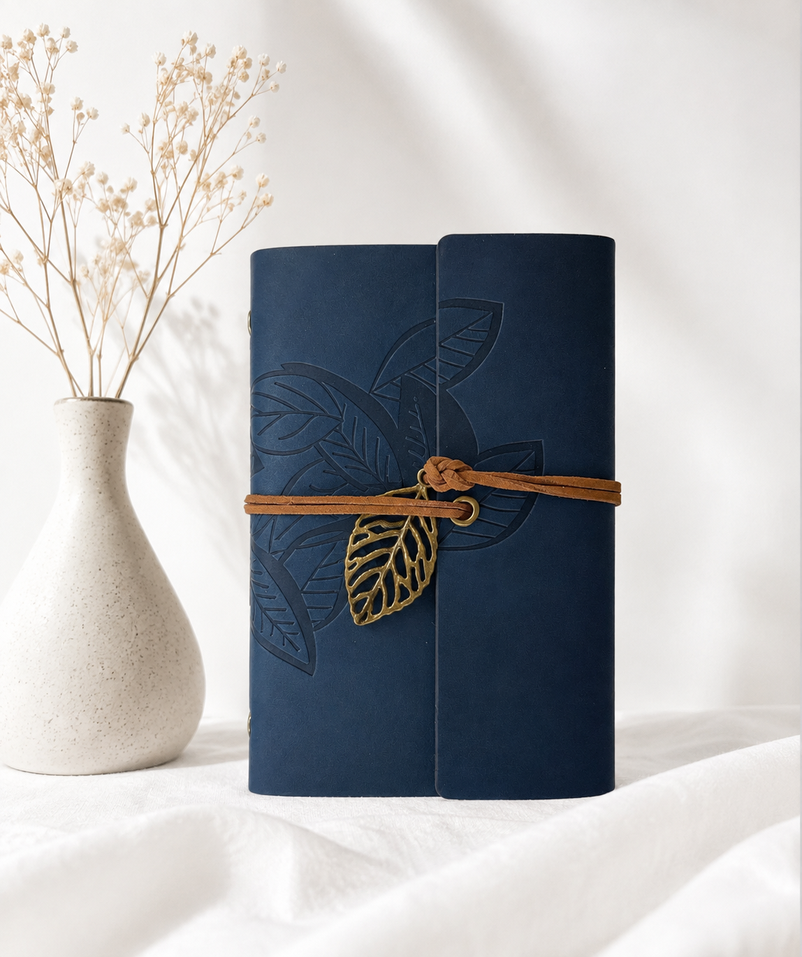 Vintage Leaf Embossed Handmade Leather Journal – Pocket Size Loose-Leaf Travel Notebook