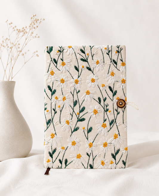 A5 Embroidered Hardcover Notebook – 200 Pages | Lined Journal with Ribbon Bookmark.