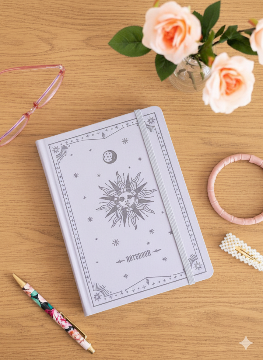 Elegant A5 Hardback Sunburst Journal - Light Purple Notebook with 320 Blank 100GSM Pages