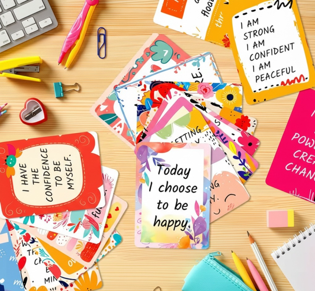 50 Sheets Inspirational Quotes Cards – Positive Affirmation Flash Cards for Teens & Adults | Motivational Learning & Copywriting Paper Cards with Fun Self-Reflection Prompts