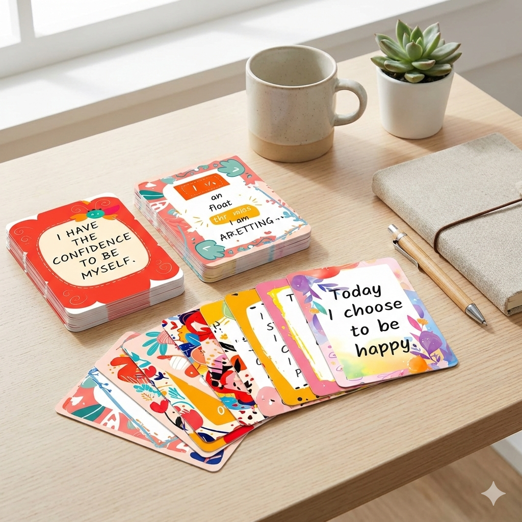 50 Sheets Inspirational Quotes Cards – Positive Affirmation Flash Cards for Teens & Adults | Motivational Learning & Copywriting Paper Cards with Fun Self-Reflection Prompts