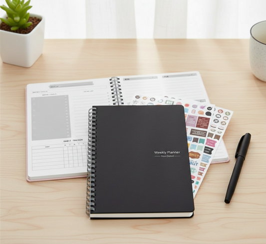 Undated Weekly Planner A5 (Habit Tracker + Stickers + Spiral Binding)