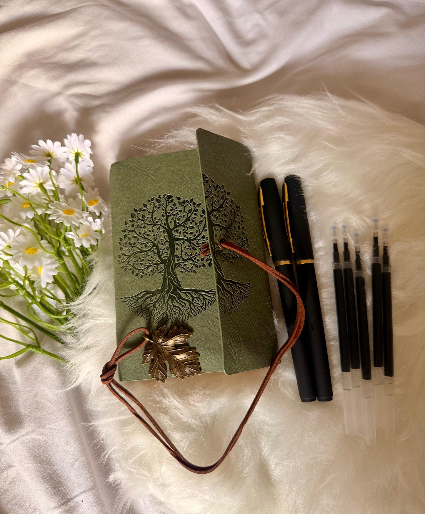 Vintage Spiral A6 Journal Gift Set – Notebook with 2 Black & Gold Gel Pens and 5 Refills