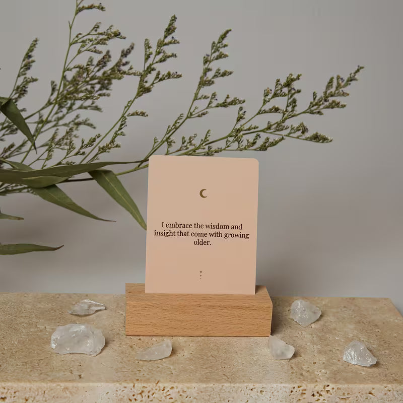 Positive Affirmation Cards for Women (54 Cards) + Wooden Display Stand