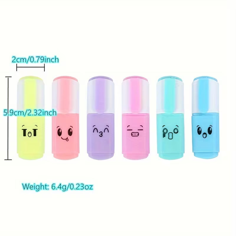 6-Piece Cute Mini Fluorescent Highlighter Pen Set – Joyful Expression Markers
