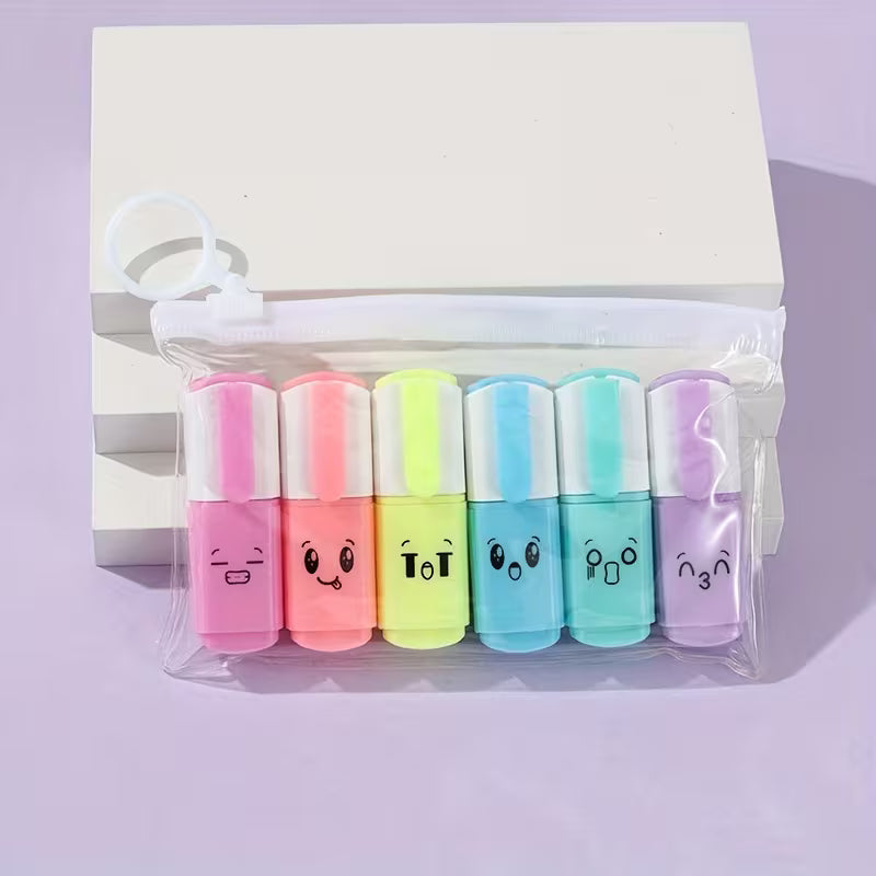 6-Piece Cute Mini Fluorescent Highlighter Pen Set – Joyful Expression Markers